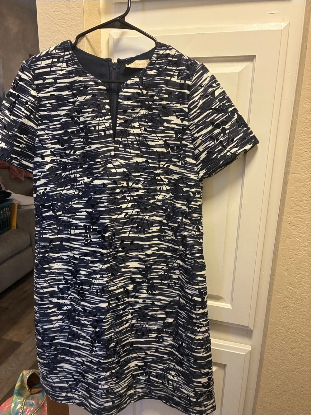 Tory Burch Navy & White Dina Space Dyed Cutout Dress